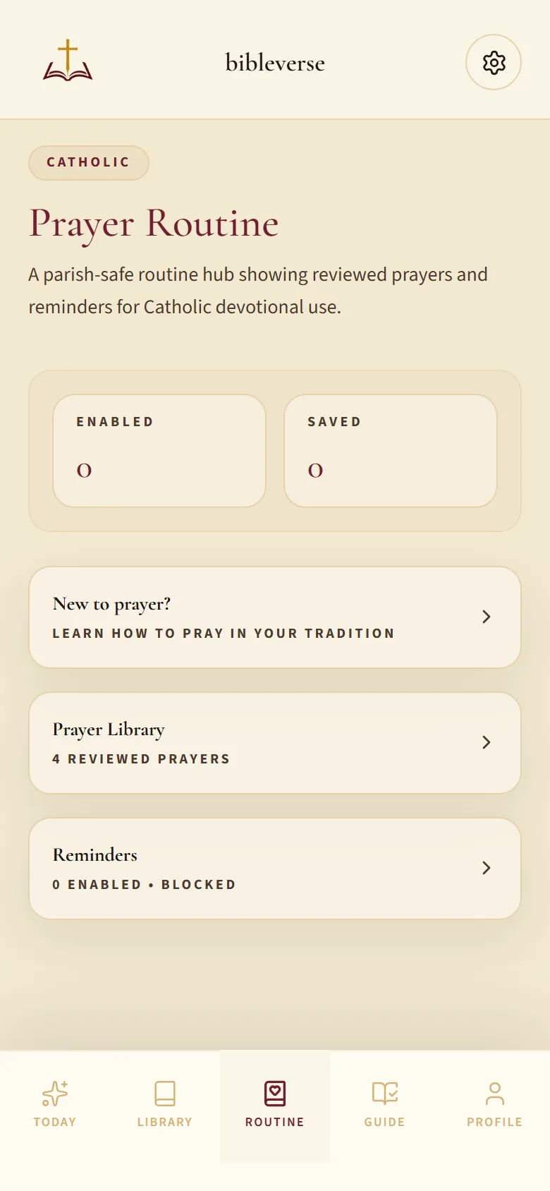 bibleverse Today screen showing scripture and devotional actions